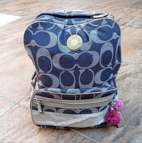 Coach Handbags - Coach Poppy Signature Navy and Light Gray Patterned Backpack